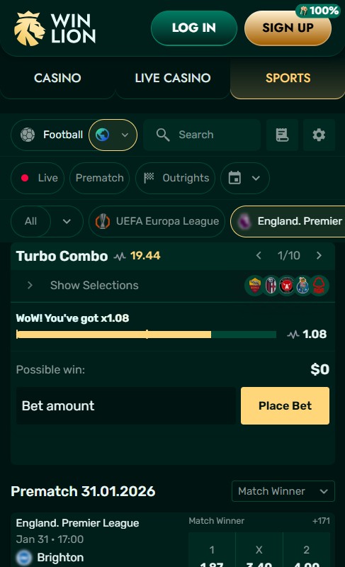 WinLion online sports betting platform